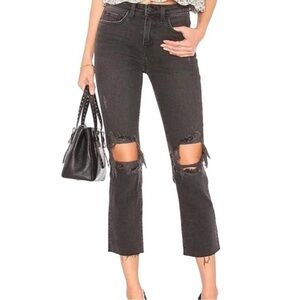 L’Agence Grey Audrina Destructed-Knee Crop Straight-Leg Jeans 27